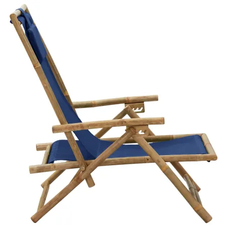 Chaise de relaxation inclinable bleu marine bambou et tissu