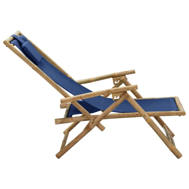 Chaise de relaxation inclinable bleu marine bambou et tissu