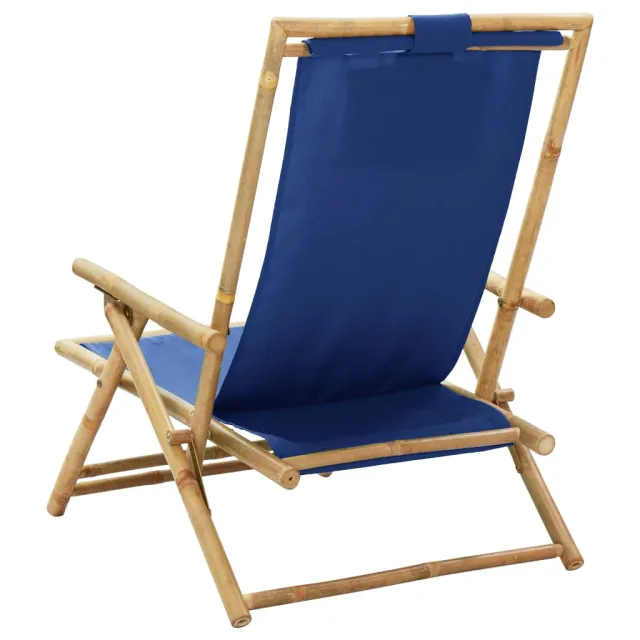 Chaise de relaxation inclinable bleu marine bambou et tissu