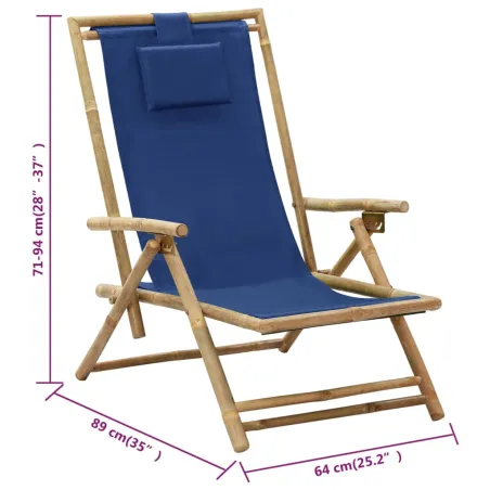 Chaise de relaxation inclinable bleu marine bambou et tissu