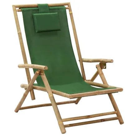 Chaise de relaxation inclinable Vert Bambou et tissu