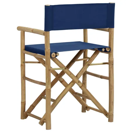 Chaises pliables de directeur lot de 2 Bleu Bambou et tissu
