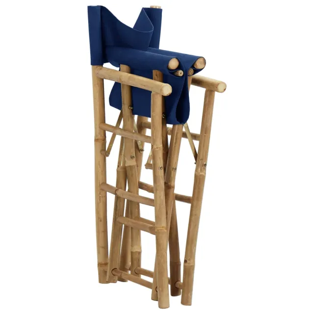 Chaises pliables de directeur lot de 2 Bleu Bambou et tissu
