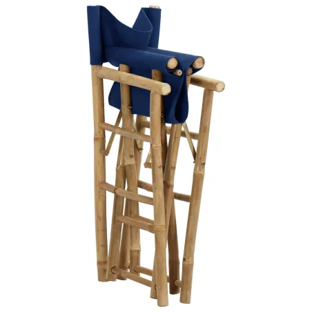 Chaises pliables de directeur lot de 2 Bleu Bambou et tissu