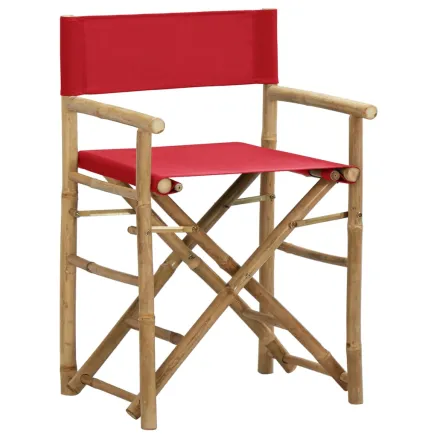 Chaises pliables de directeur lot de 2 Rouge Bambou et tissu 2