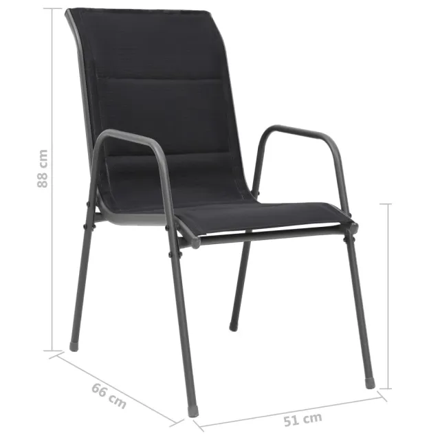 Chaises empilables de jardin lot de 2 Acier et textilène Noir