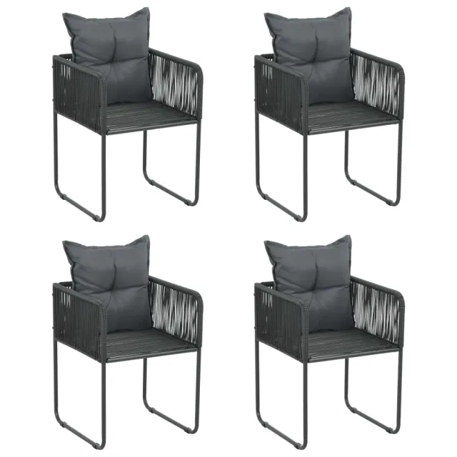 Chaises d'extérieur lot de 4 avec oreillers Résine tressée Noir
