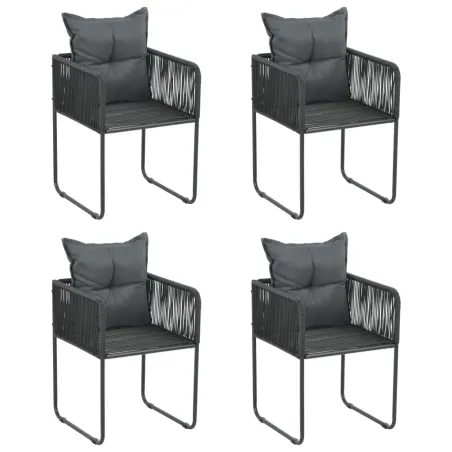 Chaises d'extérieur lot de 4 avec oreillers Résine tressée Noir