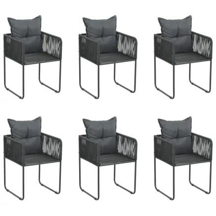 Chaises d'extérieur lot de 6 avec oreillers Résine tressée Noir