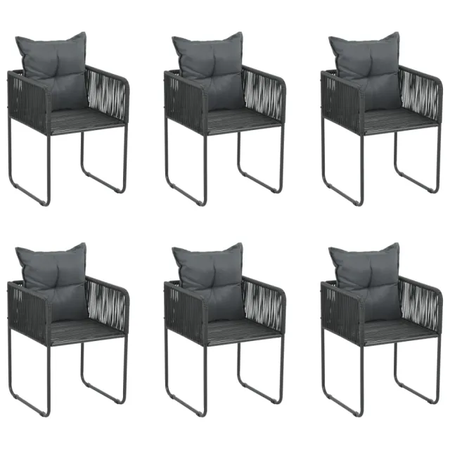 Chaises d'extérieur lot de 6 avec oreillers Résine tressée Noir