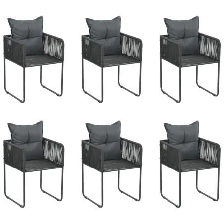 Chaises d'extérieur lot de 6 avec oreillers Résine tressée Noir