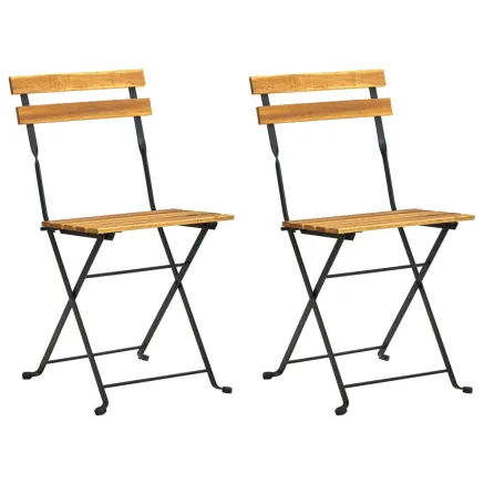 Chaises pliables de jardin lot de 2 Acier et Bois acacia solide 2