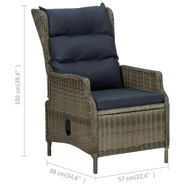 Chaise inclinable de jardin avec coussins Résine tressée Marron