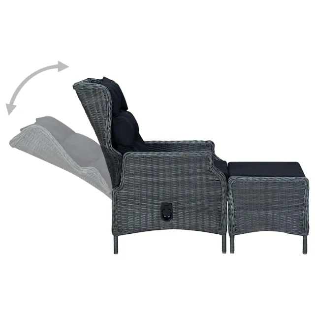 Chaise inclinable de jardin tabouret résine tressée gris foncé