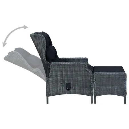 Chaise inclinable de jardin tabouret résine tressée gris foncé