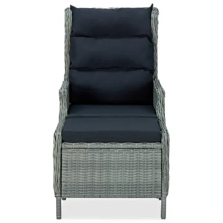 Chaise inclinable de jardin tabouret Résine tressée Gris clair 2