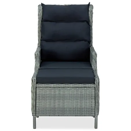 Chaise inclinable de jardin tabouret Résine tressée Gris clair