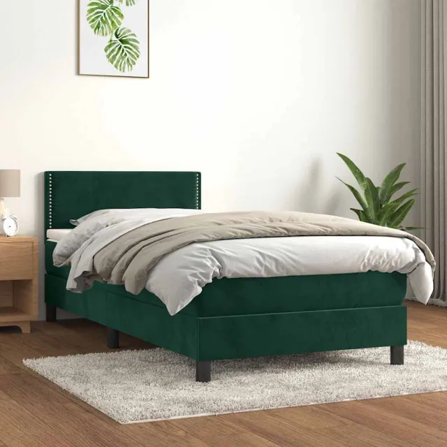 Sommier à lattes de lit avec matelas Vert foncé 90x200 cm
