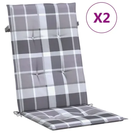 Coussins de chaise jardin à dossier haut lot de 2 carreaux gris 2