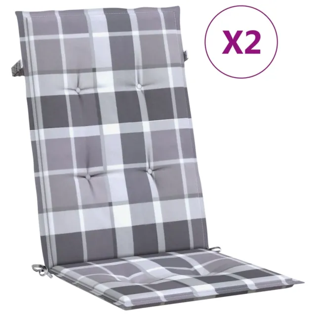Coussins de chaise jardin à dossier haut lot de 2 carreaux gris