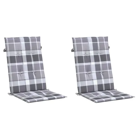 Coussins de chaise jardin à dossier haut lot de 2 carreaux gris