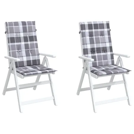 Coussins de chaise jardin à dossier haut lot de 2 carreaux gris