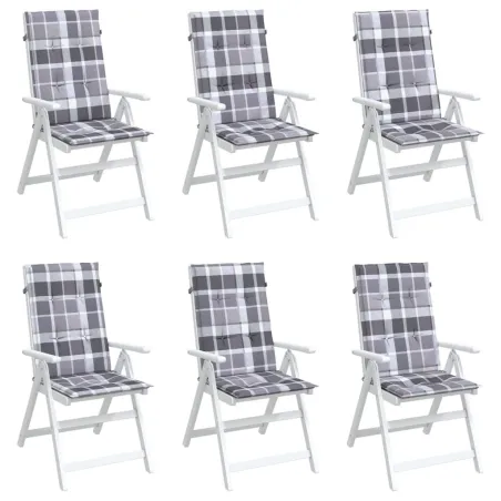 Coussins de chaise jardin à dossier haut lot de 6 carreaux gris