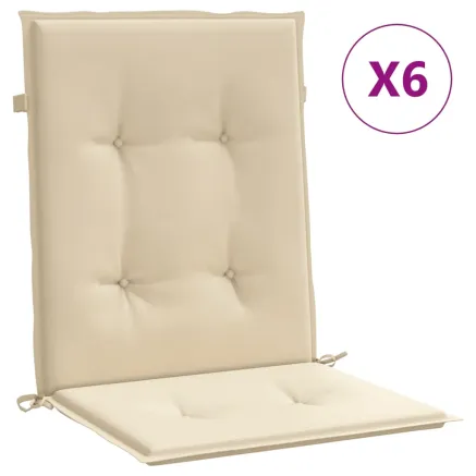 Coussins de chaise de jardin à dossier bas lot de 6 beige 2