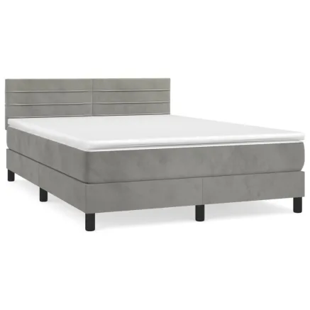 Sommier à lattes de lit et matelas Gris clair 140x190cm Velours 2