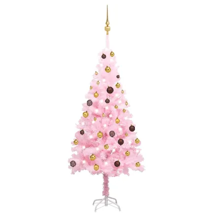 Arbre de Noël artificiel pré-éclairé et boules rose 150 cm PVC