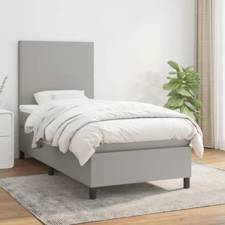 Sommier à lattes de lit avec matelas Gris clair 90x200 cm Tissu