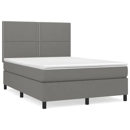 Sommier à lattes de lit avec matelas Gris foncé 140x190cm Tissu 2