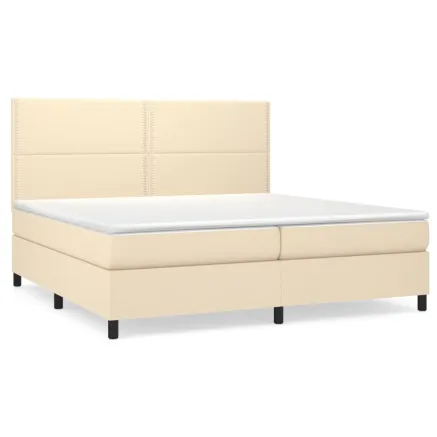 Sommier à lattes de lit avec matelas Crème 200x200 cm Tissu 2