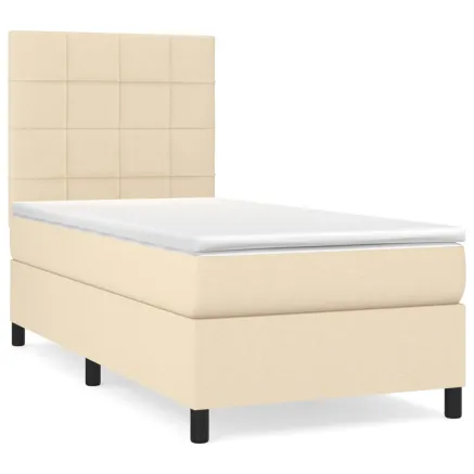 Sommier à lattes de lit avec matelas Crème 90x200 cm Tissu 2