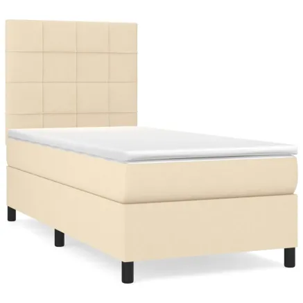 Sommier à lattes de lit avec matelas Crème 100x200 cm Tissu 2