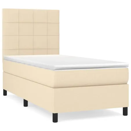 Sommier à lattes de lit avec matelas Crème 100x200 cm Tissu