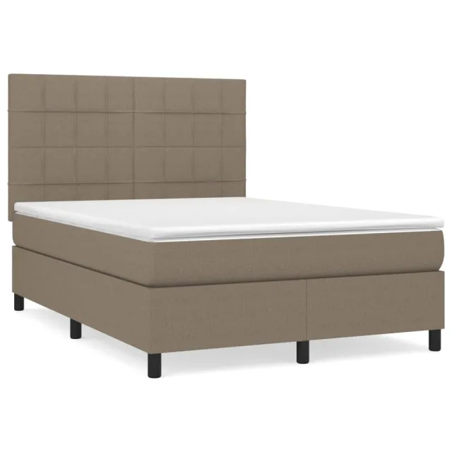Sommier à lattes de lit avec matelas Taupe 140x190 cm Tissu