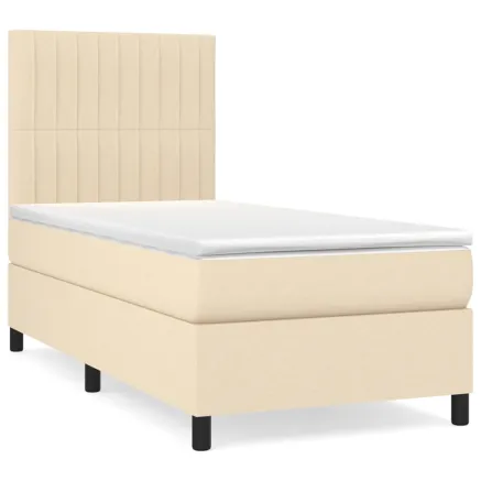 Sommier à lattes de lit avec matelas Crème 90x200 cm Tissu 2