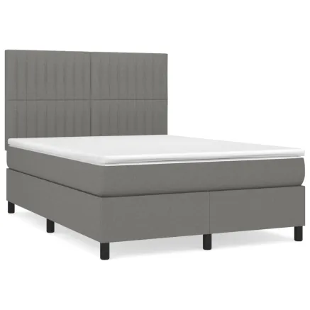 Sommier à lattes de lit avec matelas Gris foncé 140x190cm Tissu 2