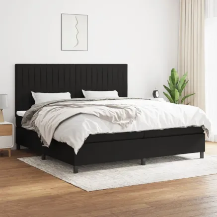 Sommier à lattes de lit avec matelas Noir 200x200 cm Tissu