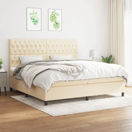 Sommier à lattes de lit avec matelas Crème 200x200 cm Tissu