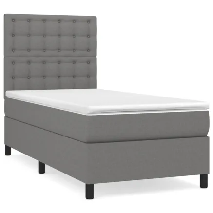 Sommier à lattes de lit avec matelas Gris foncé 90x200 cm Tissu 2
