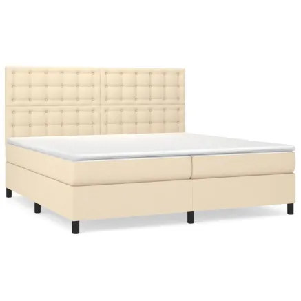 Sommier à lattes de lit avec matelas Crème 200x200 cm Tissu 2