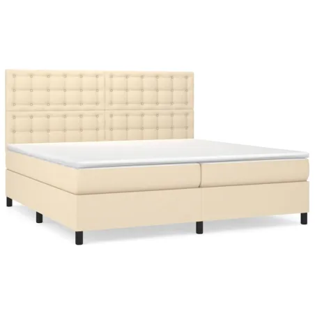 Sommier à lattes de lit avec matelas Crème 200x200 cm Tissu
