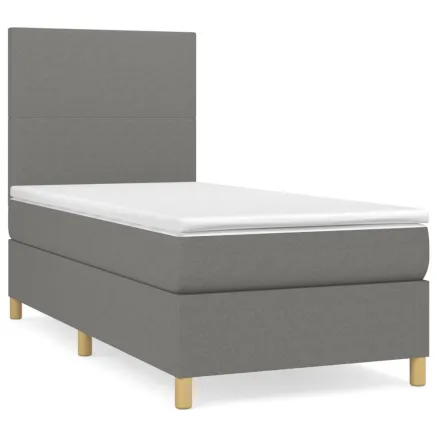 Sommier à lattes de lit avec matelas Gris foncé 90x200 cm Tissu 2