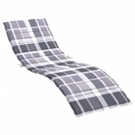 Coussin de chaise longue motif à carreaux gris 200x60x3 cm 2