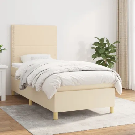 Sommier à lattes de lit avec matelas Crème 90x200 cm Tissu
