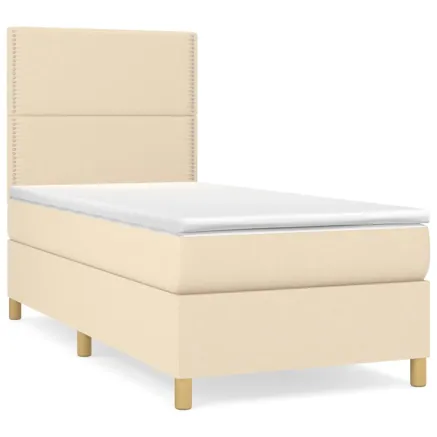Sommier à lattes de lit avec matelas Crème 100x200 cm Tissu 2