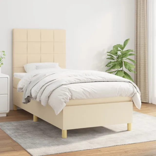 Sommier à lattes de lit avec matelas Crème 90x200 cm Tissu