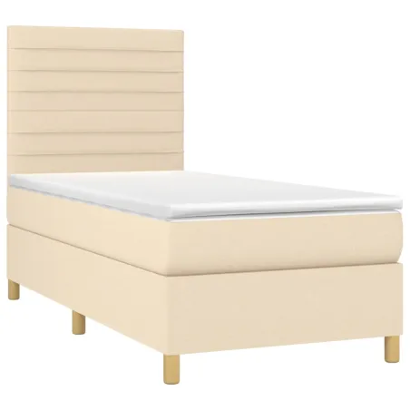 Sommier à lattes de lit avec matelas Crème 90x200 cm Tissu